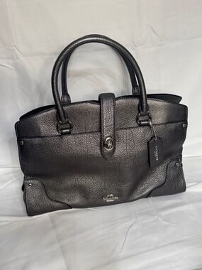 Coach Pewter Pebbled Leather Satchel with Turn-Lock Strap